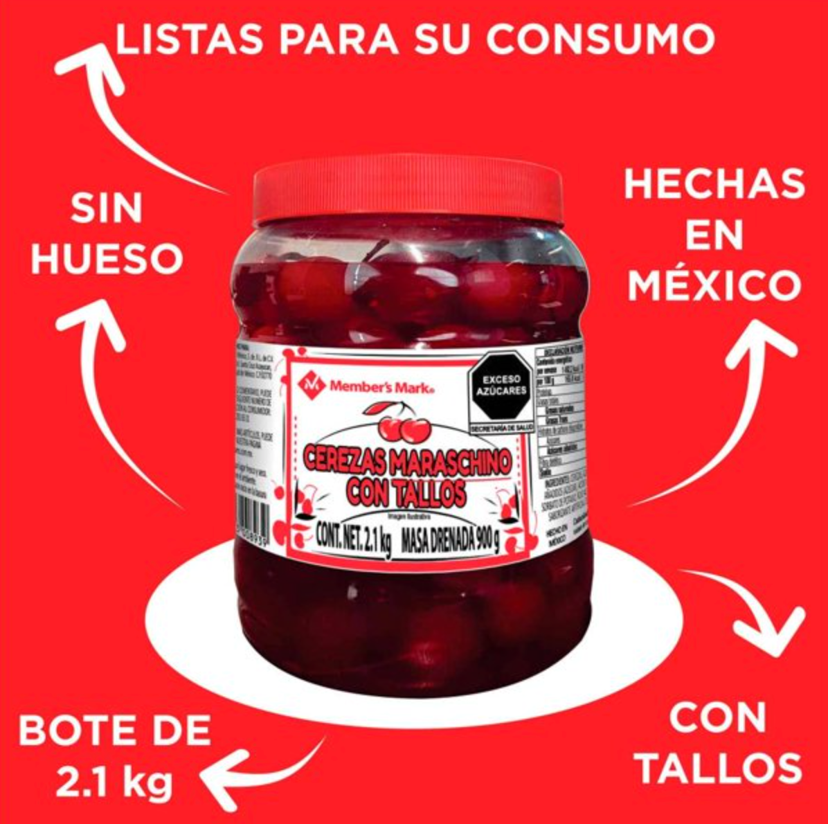 Cerezas con Tallos Member's Mark Maraschino 2.1 k -.