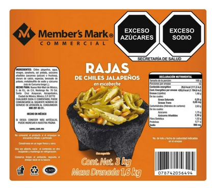 Chiles Jalapeños en Rajas Member's Mark en Escabeche 3 kg - .