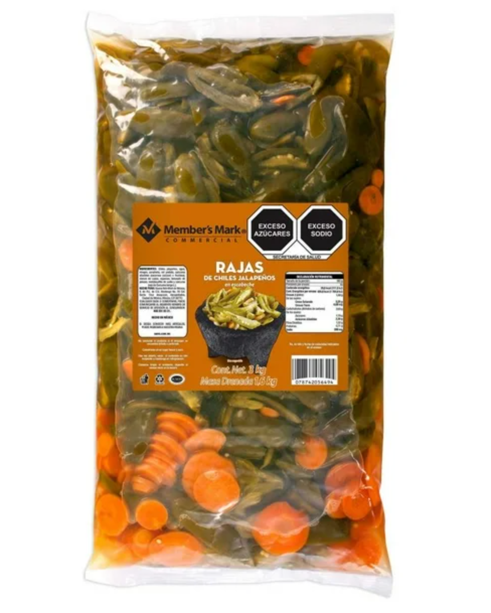 Chiles Jalapeños en Rajas Member's Mark en Escabeche 3 kg - .
