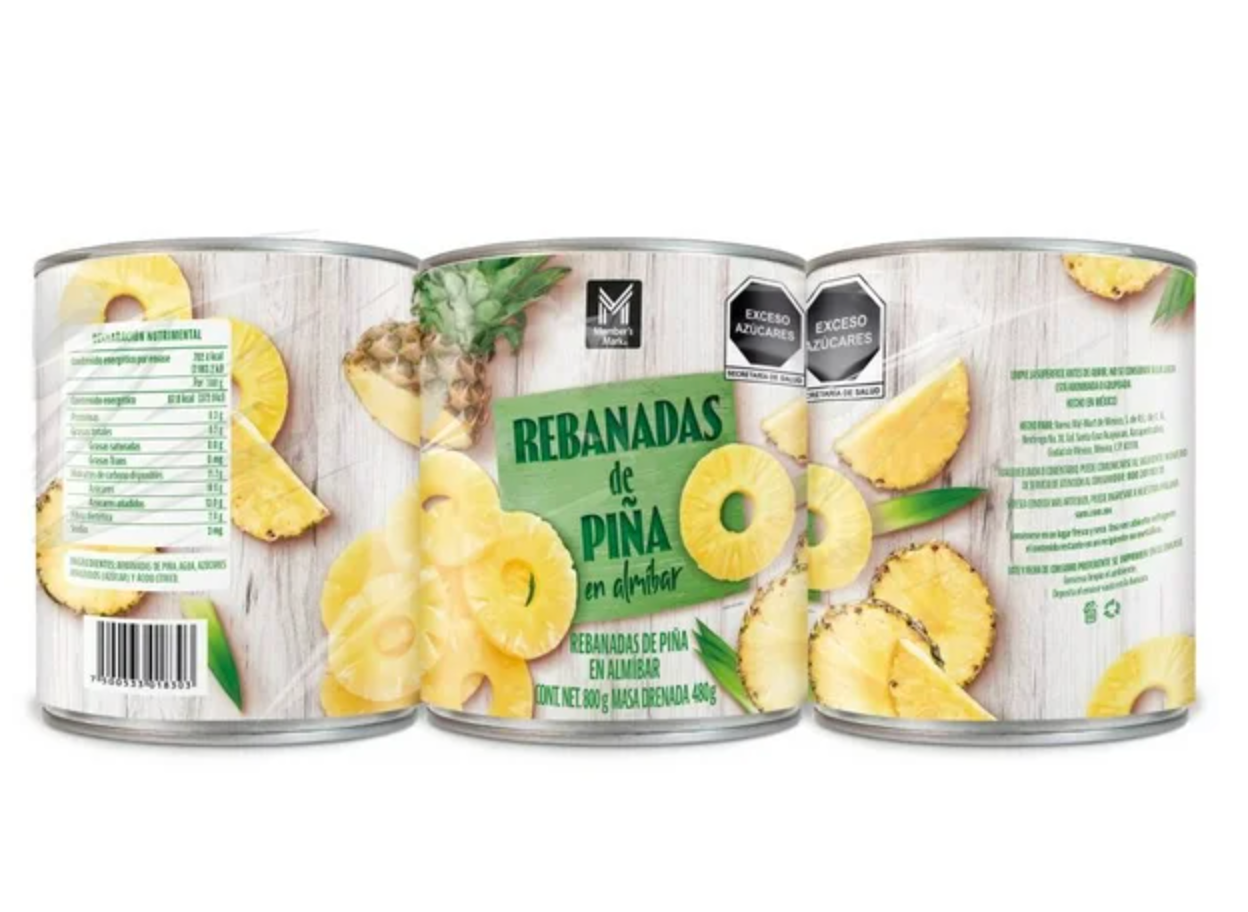 Piña en Almibar MEMBERS MARK en Rebanadas 3 pzas 800 g c/u -.