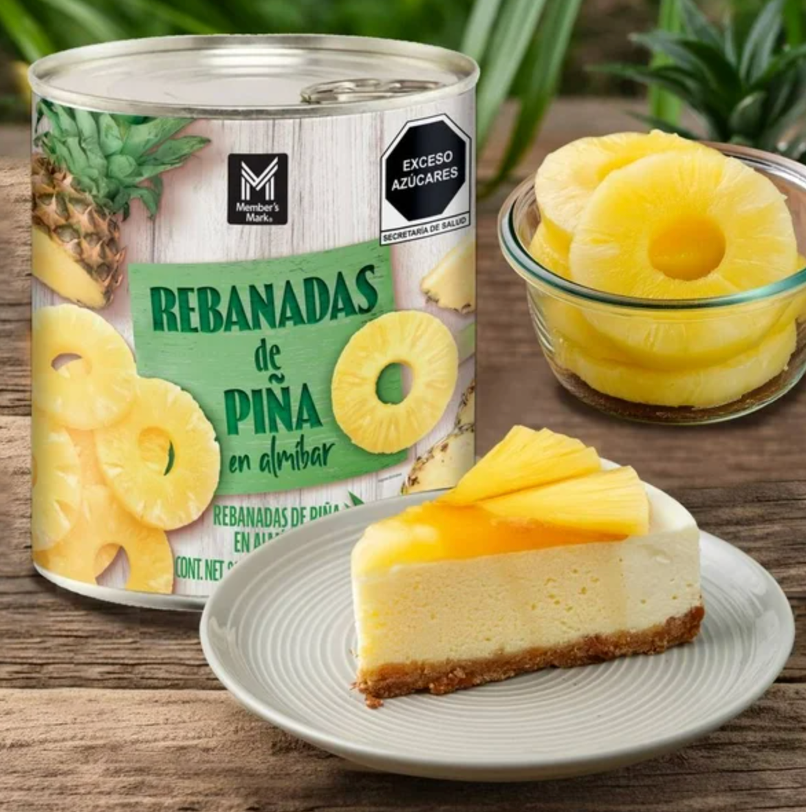 Piña en Almibar MEMBERS MARK en Rebanadas 3 pzas 800 g c/u -.