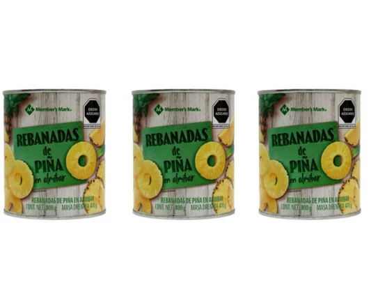 Piña en Almíbar Member's Mark en Rebanadas 3 Latas de 800 g c/u -.