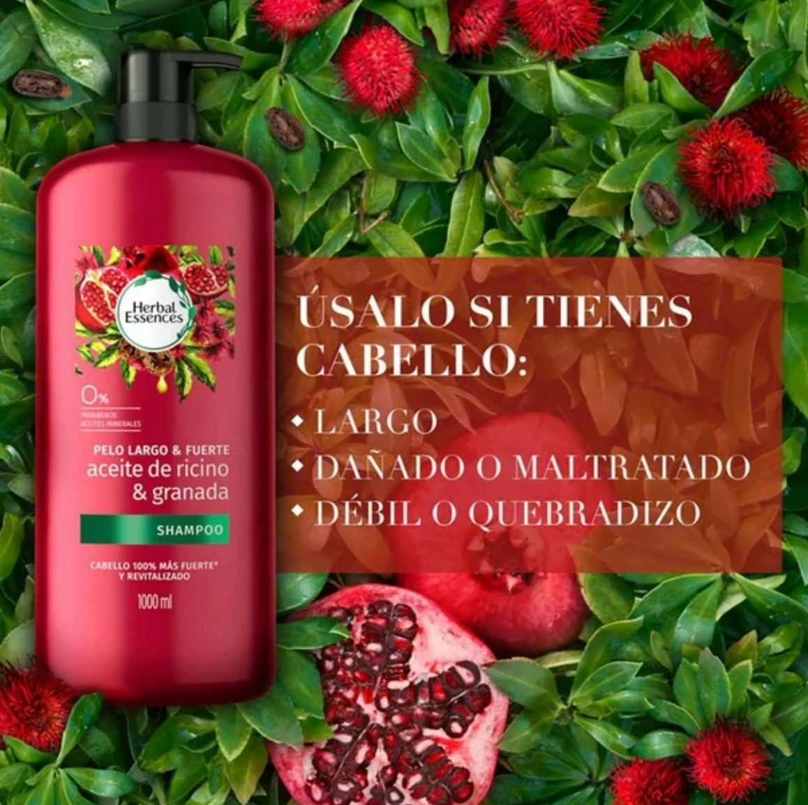 Shampoo Herbal Essences Aceite de Ricino y Granada 1 l - .