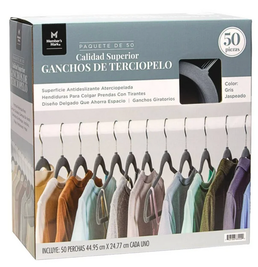 Ganchos de Terciopelo Member's Mark Gris 50 pzas - .