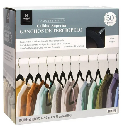 Ganchos de Terciopelo Member's Mark Negro 50 pzas - .