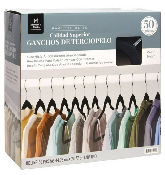Ganchos de Terciopelo Member's Mark Negro 50 pzas - .