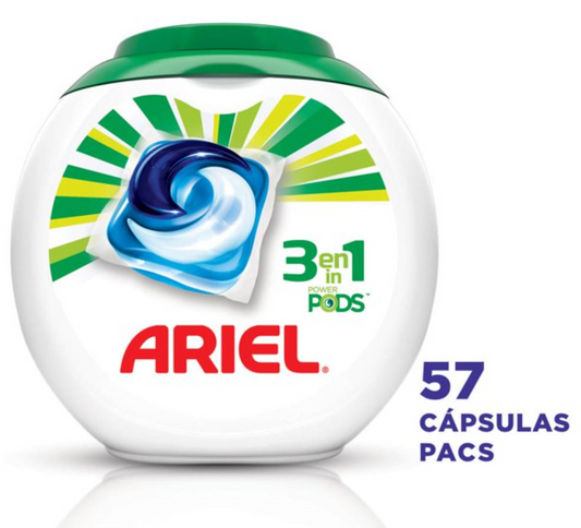 Detergente en Cápsulas Ariel Power Pods 3en1 57 pzas - .