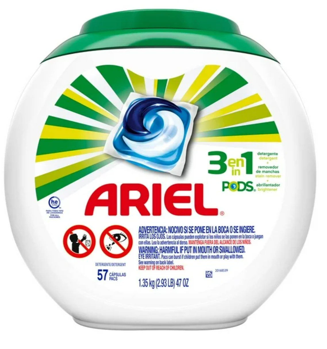 Detergente en Cápsulas Ariel Power Pods 3en1 57 pzas - .