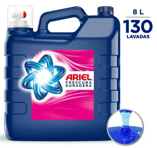 Detergente Líquido Ariel Frescura con Toque de Downy Aroma Limpio y Floral 8 l - .