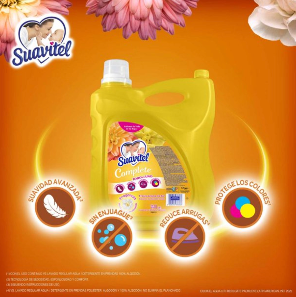 Suavizante Suavitel Complete Fresco Aroma de Sol Sin Enjuague Todo en Uno 8 L - .