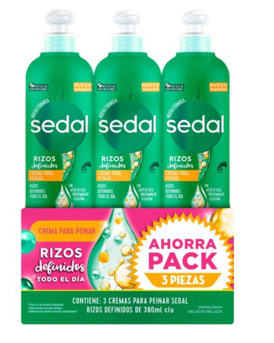 Crema para Peinar Sedal Rizos Definidos 3 pzas de 380 ml c/u - .