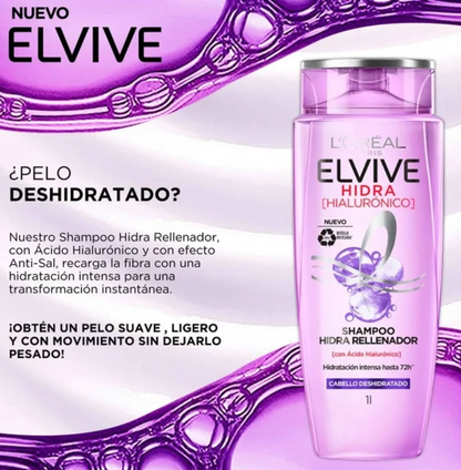 Shampoo L'Oréal Elvive Hidra Hialuronico Hidratación Intensa 1 L - .