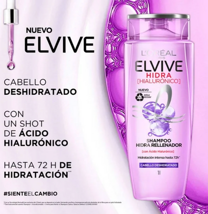 Shampoo L'Oréal Elvive Hidra Hialuronico Hidratación Intensa 1 L - .