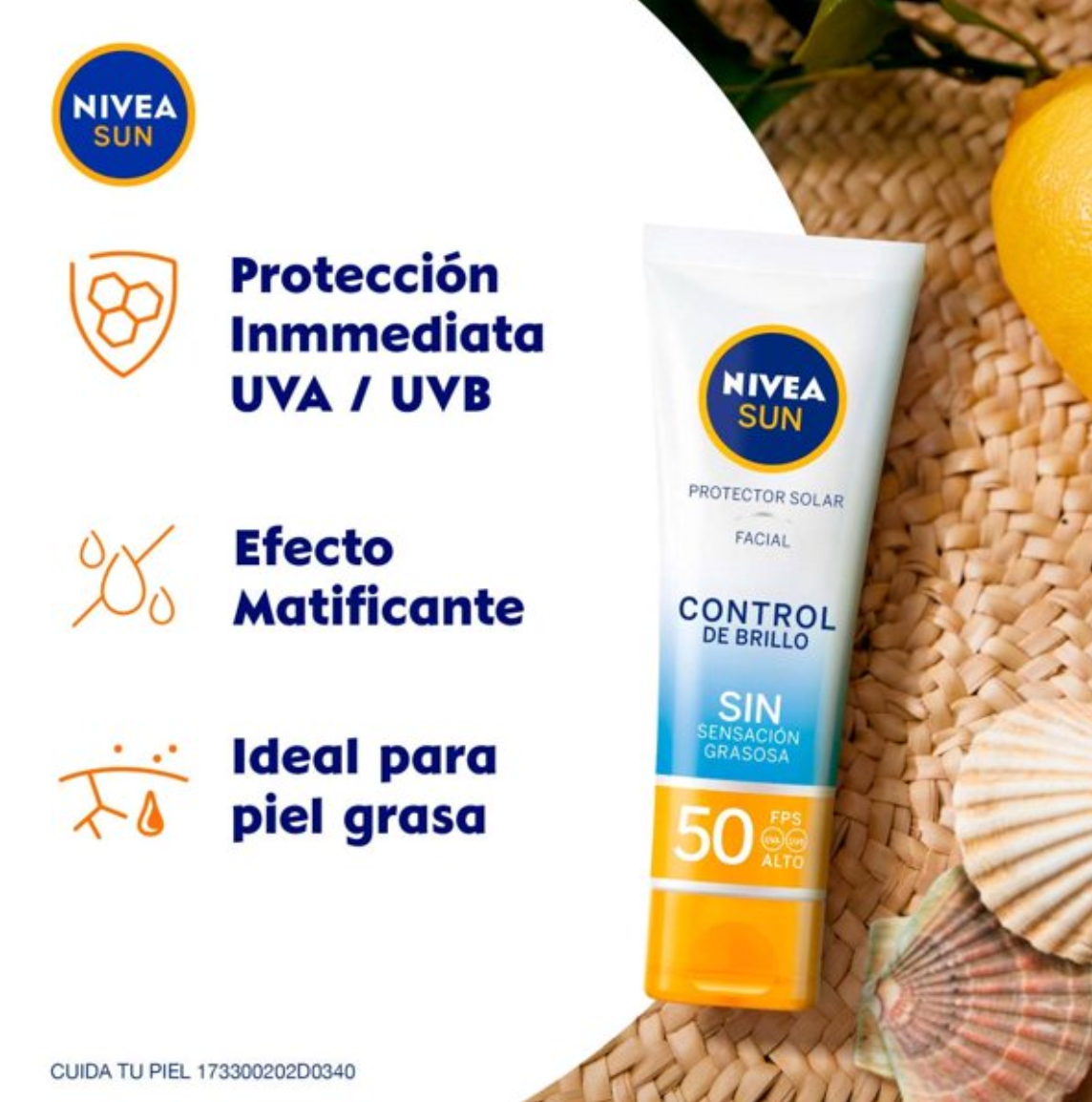 Protector Solar Facial Nivea Sun Control de Brillo Efecto Mate FPS50+ 2 pzas de 50 ml c/u - .
