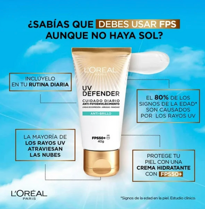 Rutina Noche y Día L'Oréal Skin Serum Retinol Puro + Protector Solar UV Defender FPS 50+ - .
