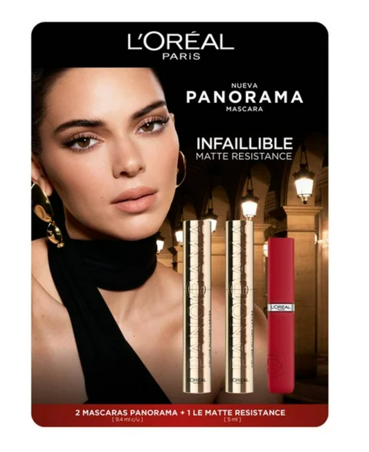 Máscara de Pestañas L'Oréal Panorama 2 pzas 9.4 ml c/u + 1 Le Matte Resistance 5 ml - .