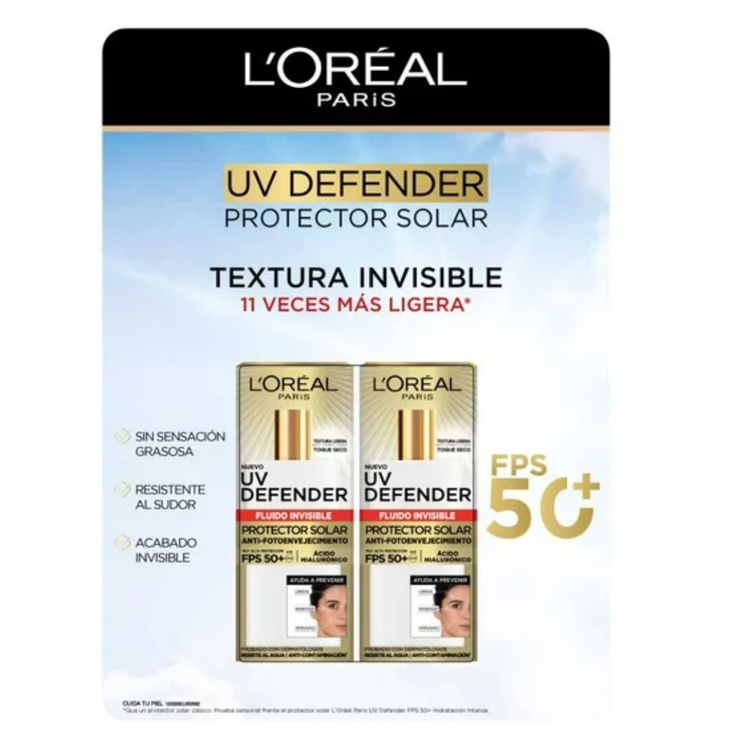 Protector Solar L'Oréal UV Defender Fluido Invisible Anti-Fotoenvejecimiento 2 Pack 40 g c/u - .