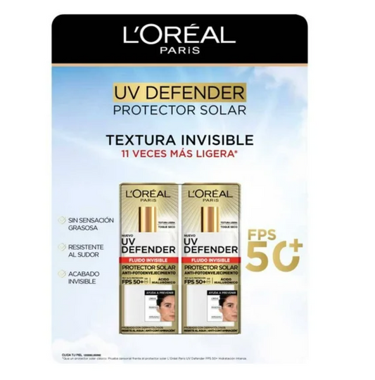 Protector Solar L'Oréal UV Defender Fluido Invisible Anti-Fotoenvejecimiento 2 Pack 40 g c/u - .