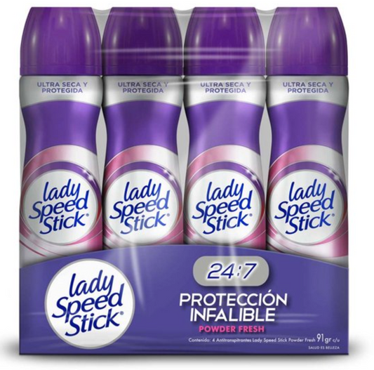 Antitranspirante en Aerosol Lady Speed Stick Powder Fresh 4 pzas de 150 ml c/u - .