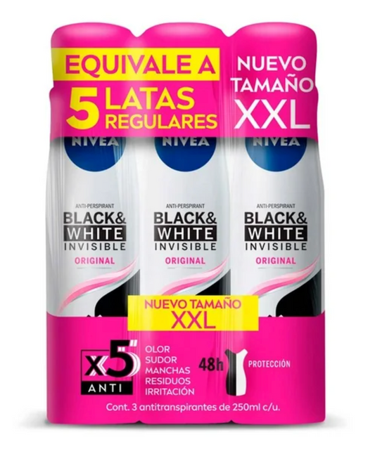 Antitranspirante Nivea Black and White Invisible Clear 3 pzas de 250 ml - .