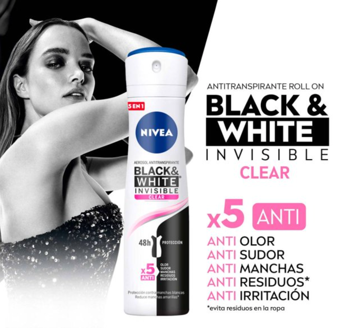 Antitranspirante Nivea Black and White Invisible Clear 3 pzas de 250 ml - .