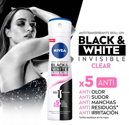 Antitranspirante Nivea Black and White Invisible Clear 3 pzas de 250 ml - .