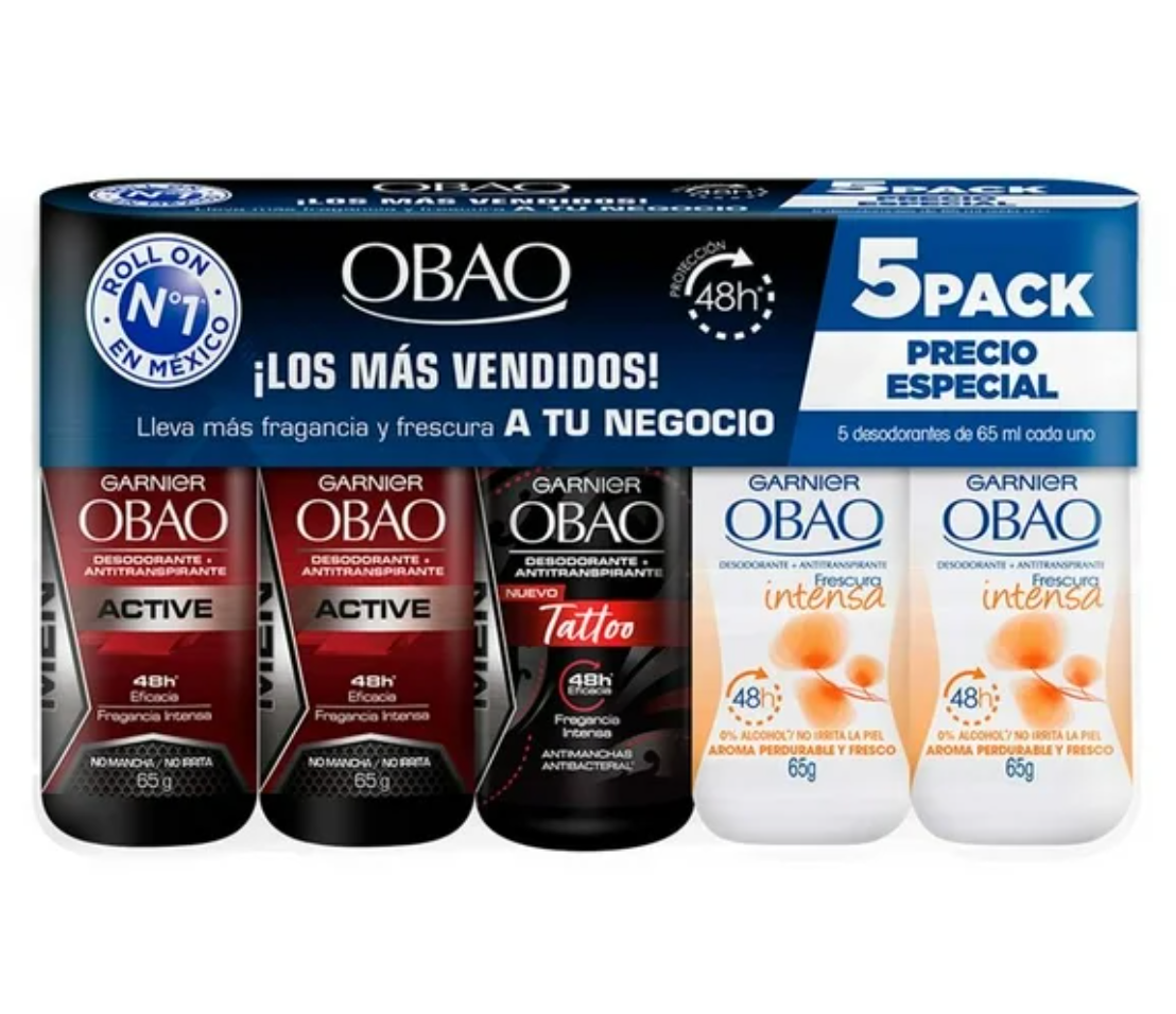 Desodorante Roll On Garnier Obao 5 pzas de 65 g c/u - .