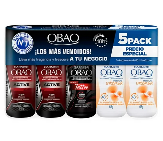 Desodorante Roll On Garnier Obao 5 pzas de 65 g c/u - .
