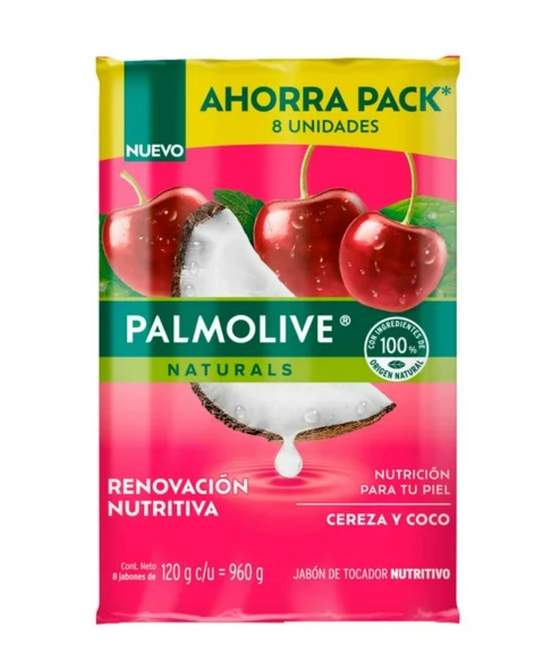 Jabón en Barra Palmolive Naturals Cereza y Coco 8 pzas de 120 g c/u - .
