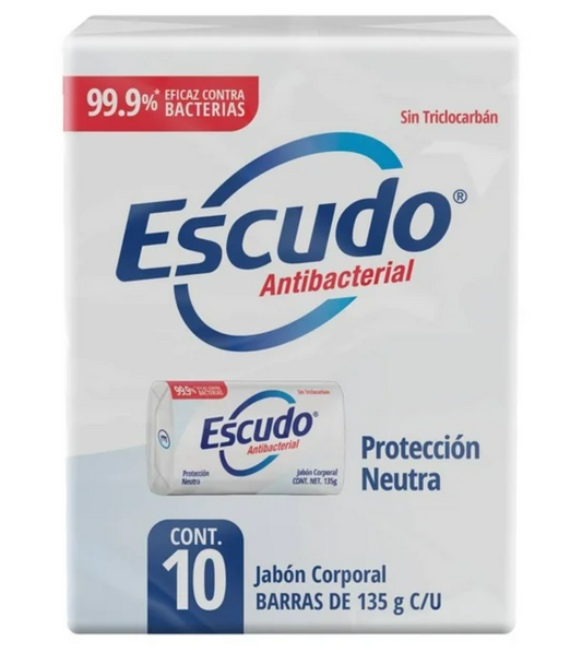 Jabón Corporal Escudo Antibacterial Protección Neutra 10 pzas de 135 g - .