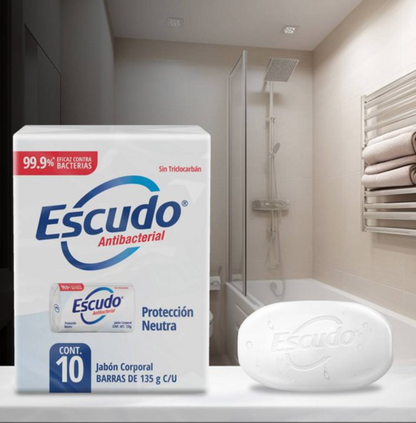 Jabón Corporal Escudo Antibacterial Protección Neutra 10 pzas de 135 g - .