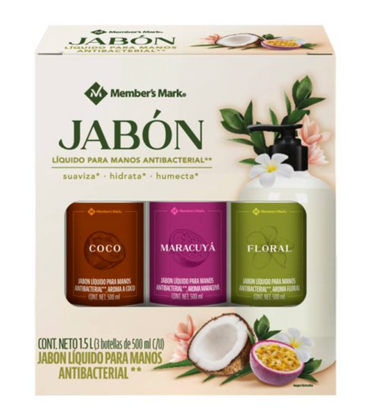 Jabón Líquido para Manos Antibacterial Member's Mark 3 pzas de 500 ml - .