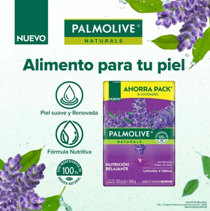 Jabón en Barra Palmolive Naturals Lavanda y Crema 8 pzas de 120 g - .