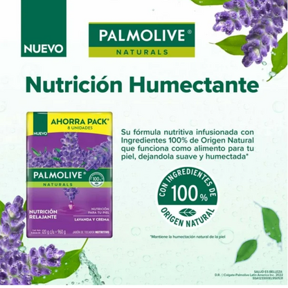 Jabón en Barra Palmolive Naturals Lavanda y Crema 8 pzas de 120 g - .