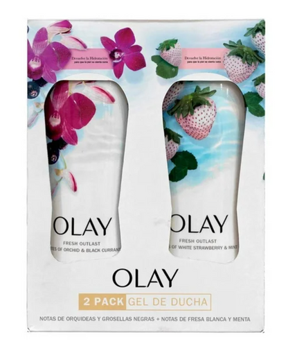 Jabón Coporal Olay Orquídeas Negras + Fresa Blanca y Menta 2 Pack 650ml c/u -.