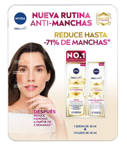 Rutina Anti-Manchas Nivea Luminous630 Serum 30 ml + Fluido 40 ml - .