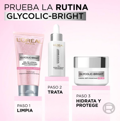Rutina Anti-Manchas L'Oréal Glycolic Bright Gel 150 ml + Serum 30 ml + Crema 50 ml - .