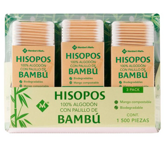 Hisopos de Bambú Member's Mark 3 pack de 500 pzs c/u - .