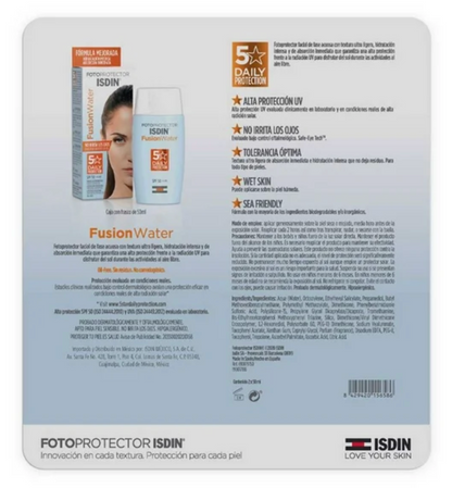 Fotoprotector ISDIN Fusion Water con FPS 50 2 pzas de 50 ml c/u - .