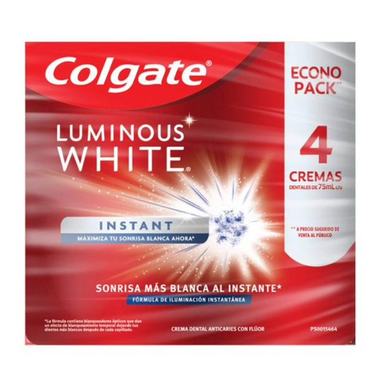 Pasta Dental Colgate Luminous White Instant 4 pzas de 75 ml c/u -.