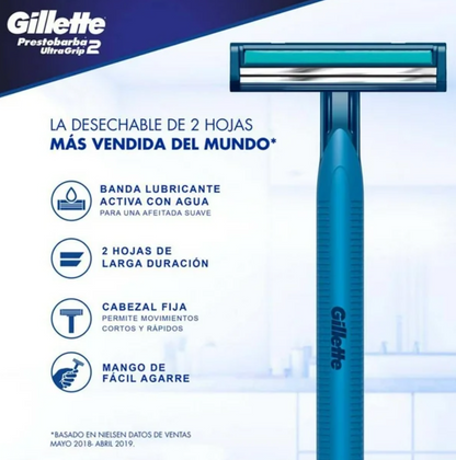 Rastrillo para afeitar desechable Gillette Prestobarba ultragrip2 32 pzas - .