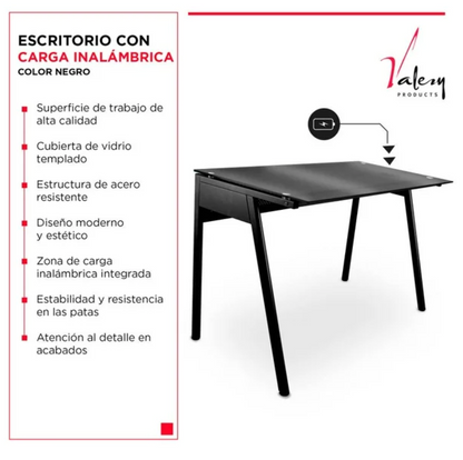 Escritorio Valery Products Premium con Carga Inalámbrica Negro - .