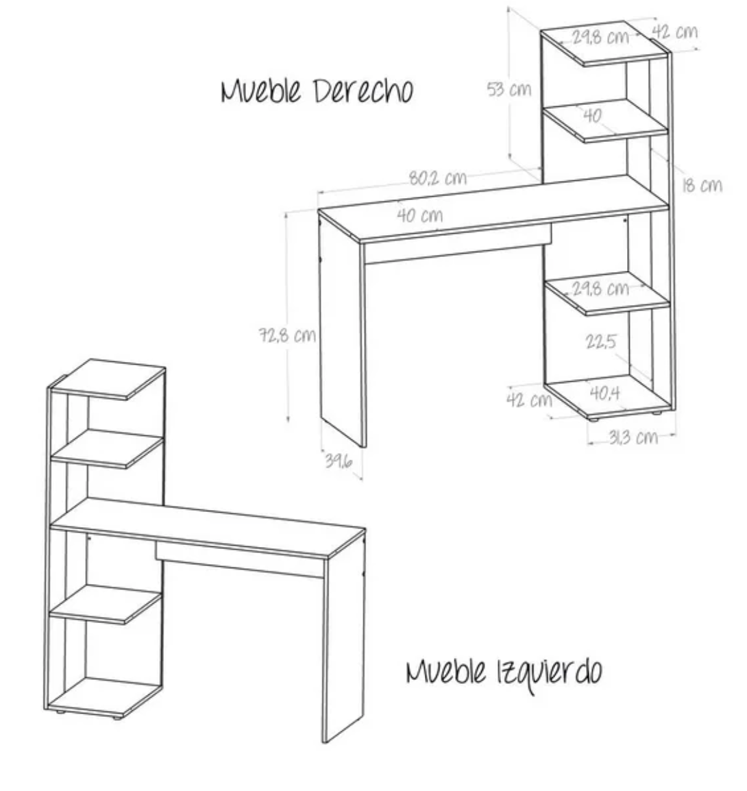 Escritorio con Biblioteca Maderkit Tera P01017EB-DU - .
