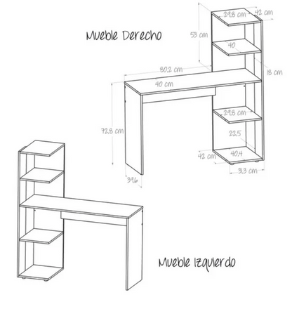 Escritorio con Biblioteca Maderkit Tera P01017EB-DU - .