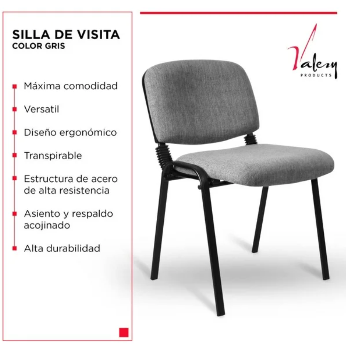 Silla de Visita Valery Products Premium Gris - .