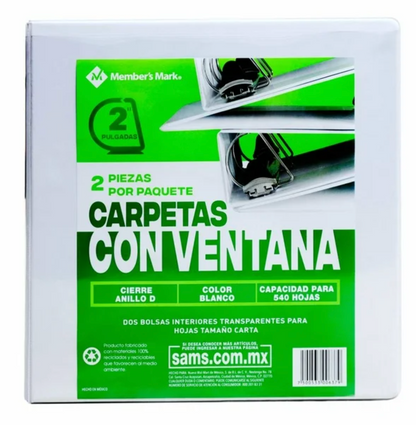 Set de Carpetas Member's Mark de 2 Pulgadas con Ventana Blanco 2 pzas - .