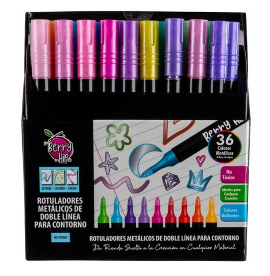 Set de Marcadores Berry Hip de Doble Línea para Contorno 36 Colores Metálicos - .