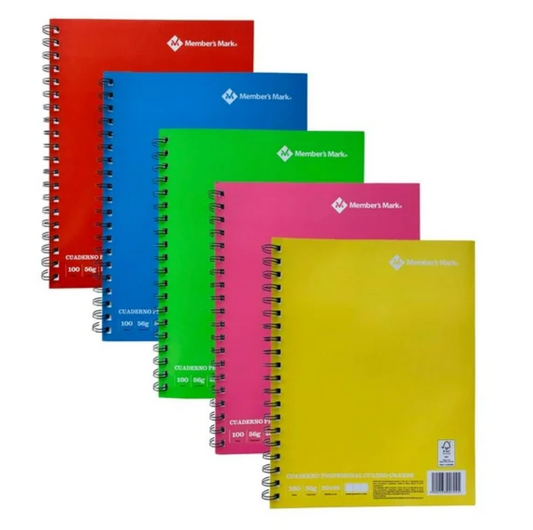 Set de Cuadernos Member's Mark Cuadro Grande 5 pzas con 100 Hojas c/u - .