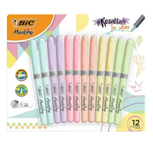 Resaltadores Bic Marking Pastel 12 pzas - .