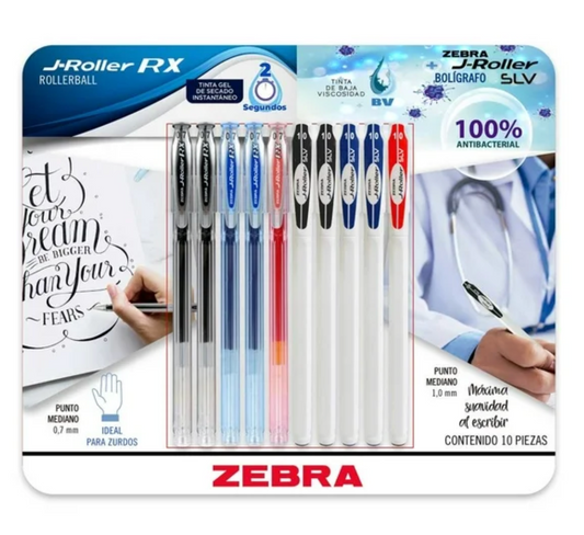 Set de Bolígrafos Zebra JRoller 10 pzas - .